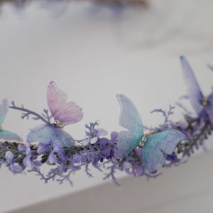 Moon tiara, butterfly flower crown, crescent moon headband, purple elven circlet, dainty flower halo, fairy headress costume, witch crown image 3