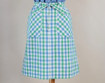 Vintage 60's Skirt Blue and Green Check Pattern A-Line Silhouette