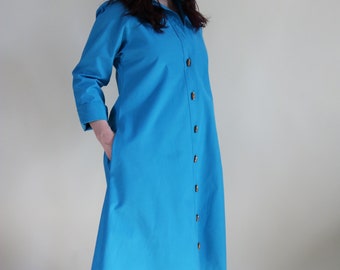Vintage 70s Cerulean Blue Toggle Dress - M/L