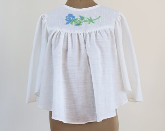Vintage one of a kind floral embroidered cotton white peasant long sleeve blouse women/'s size medium
