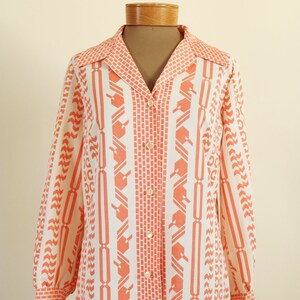 Vintage 1970's Orange Pattern Button Down Shirt by Pykette