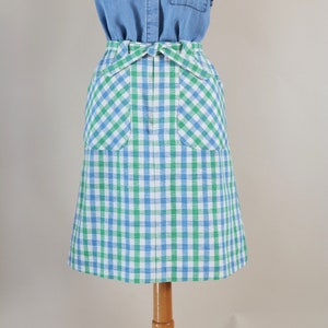 Vintage 60&#39;s Skirt Blue and Green Check Pattern A-Line Silhouette