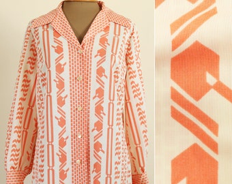 Vintage 1970's Orange Pattern Button Down Shirt by Pykette