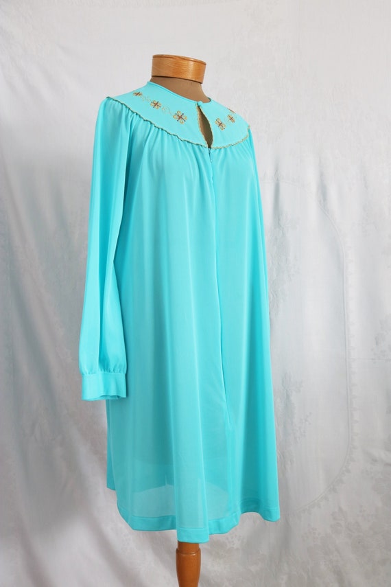 Vintage 1960's  Mod Blue Zip Front Lorraine Nightgown | Lingerie | Loungewear | Robe