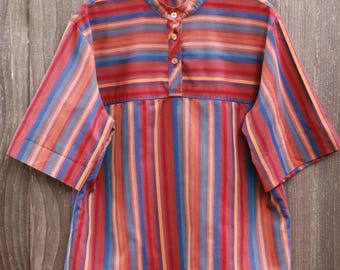 Vintage 70s 80s Striped Henley Short Sleeve Top
