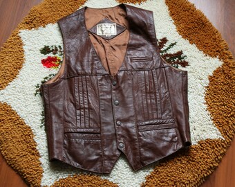 Vintage 80's Button Front Genuine Leather Vest Made in Mexico by El Venado