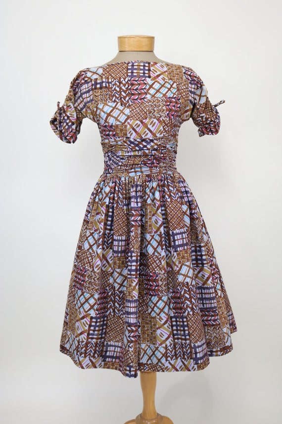 Vintage 50's Abstract Print Day Dress - XS
