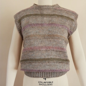 Vintage 80s Gray Brown Striped Knit Sweater Vest by Jeana