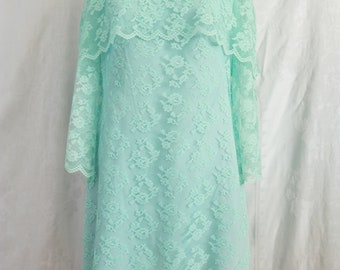 Vintage 60's Aqua Blue Carol Craig Mod Lace Bell Sleeve Dress