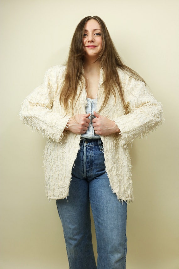 Vintage 90's Cream Car Couture Shaggy Fringe Blaze