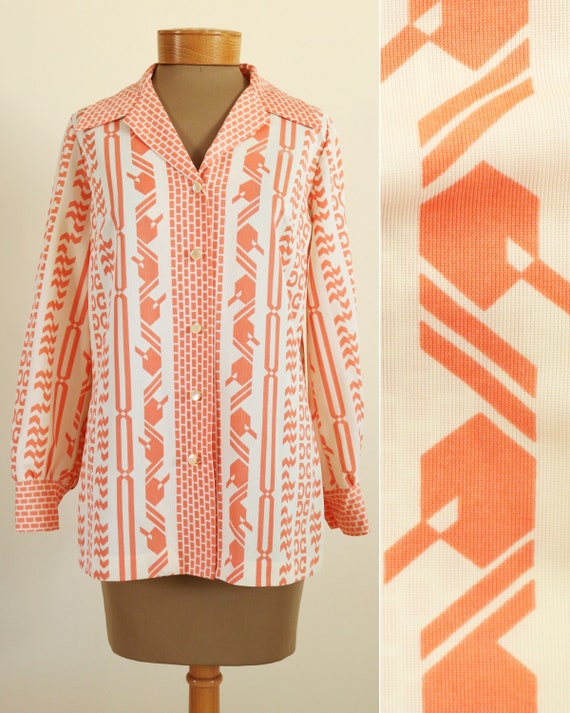 Vintage 1970's Orange Pattern Button Down Shirt by Pykette