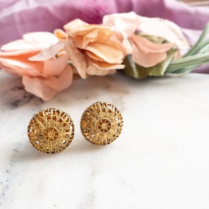Antique Gold Plated Round Filigree Screw Back Earrings image 1