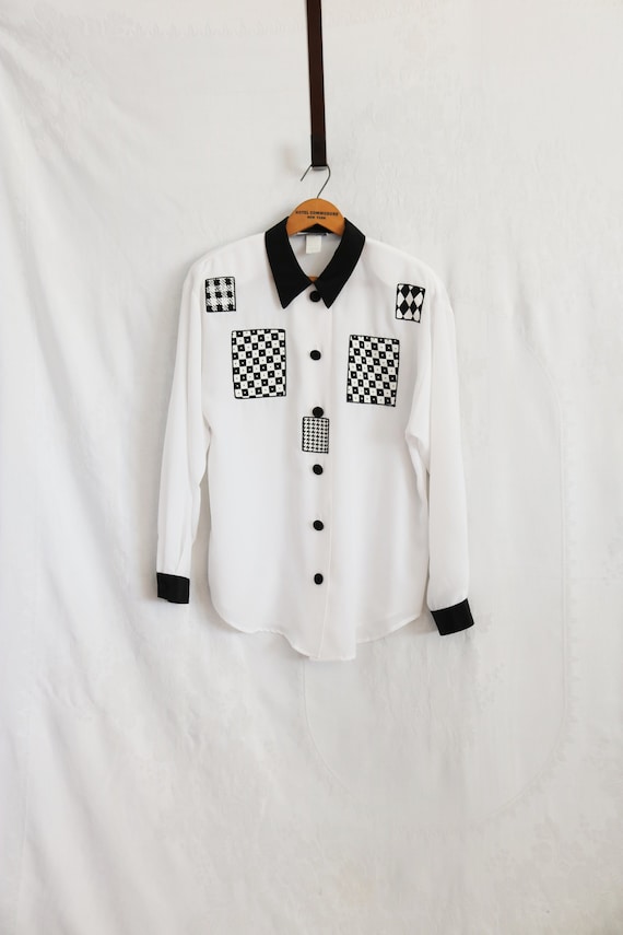 Vintage 90's  Button Down Shirt Black and White G… - image 2