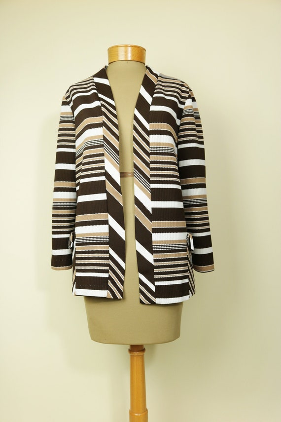 Vintage 70’s Shirt Brown Striped Cardigan Blazer - image 2