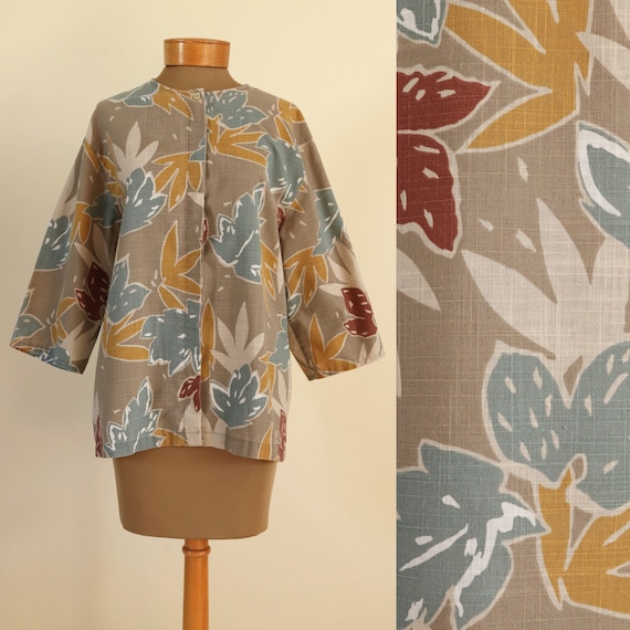 Vintage 70s 80s Smith & Jones Tropical Print Button Down Top