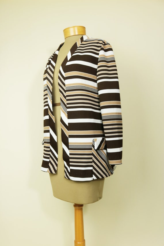 Vintage 70’s Shirt Brown Striped Cardigan Blazer - image 3