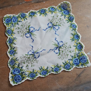 Vintage 40s 50s Scalloped Sheer Floral Handkerchief