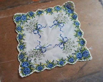 Vintage 40s 50s Scalloped Sheer Floral Handkerchief
