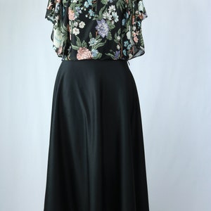 Vintage 70s Black Multicolor Floral Draped Bodice Boho Disco Midi Dress with Flutter Sleeves image 5