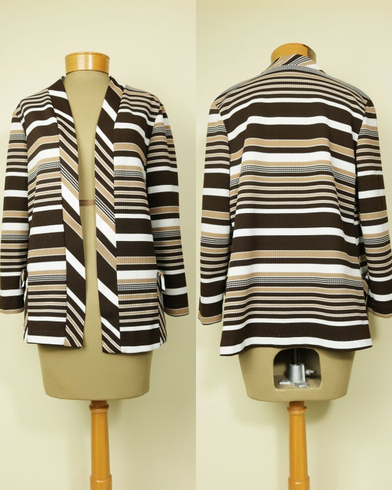 Vintage 70’s Shirt Brown Striped Cardigan Blazer - image 1