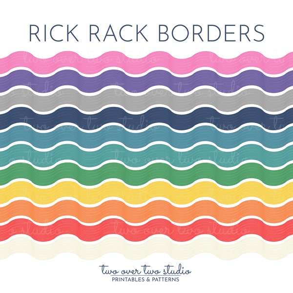 Rick Rack Border, Commercial Use, Preppy Clip Art, Hand Drawn Chevron Clipart, Pink, Purple, and Blue Zig Zag