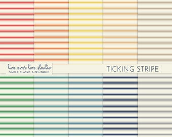 Ticking Digital Paper, Preppy Stripe Pattern, Commercial Use Ticking Stripe Backdrop, Seamless Background in Red, Navy, and Beige