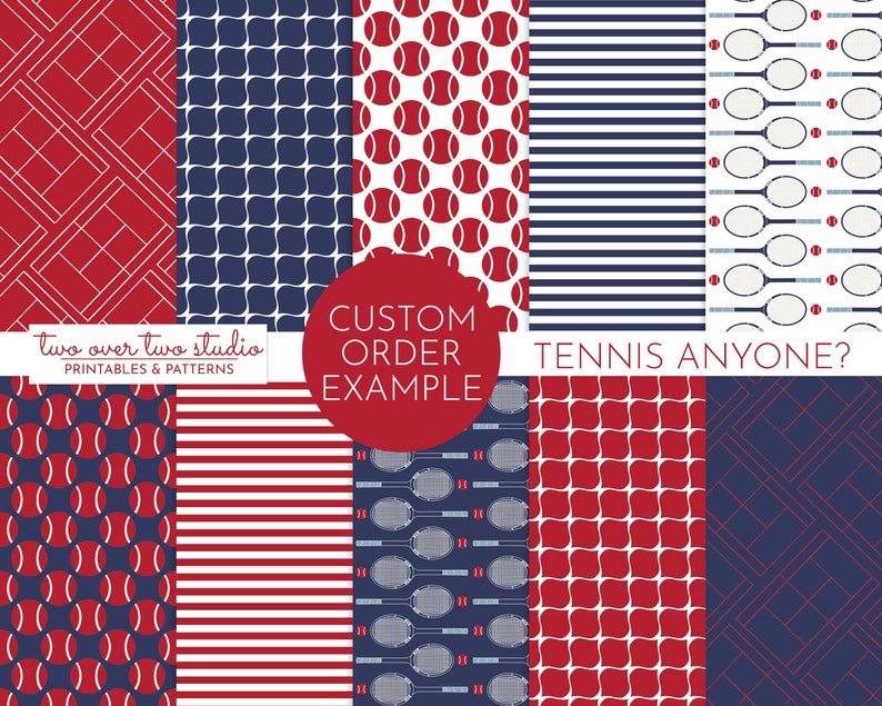 Tennis Digital Paper, Tennis Background, Tennis Racquet, Tennis Ball, and Tennis Court Pattern Paper for Birthday, Sports Theme Party image 2