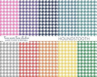 Houndstooth Digital Paper, Preppy Houndstooth Pattern, Commercial Use Backdrop, Seamless Background in Red, Pink, Navy, and Orange