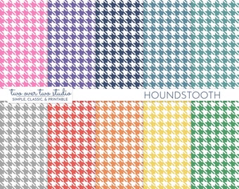 Houndstooth Digital Paper, Preppy Houndstooth Pattern, Commercial Use Backdrop, Seamless Background in Red, Pink, Navy, and Orange