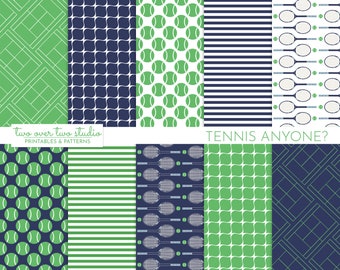 Tennis Digital Paper, Tennis Background, Tennis Racquet, Tennis Ball, and Tennis Court Pattern Paper for Birthday, Sports Theme Party