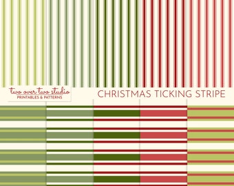Christmas Ticking Stripe Digital Paper, Commercial Use, Candy Stripe Background, Christmas Striped Digital Paper, Rustic Christmas