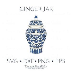 Ginger Jar Clipart, Commercial Use, Blue and White Porcelain Clip Art, Chinoiserie SVG, Chinese Vase