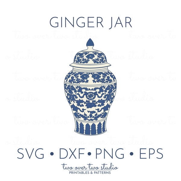 Ginger Jar Clipart, Commercial Use, Blue and White Porcelain Clip Art, Chinoiserie SVG, Chinese Vase