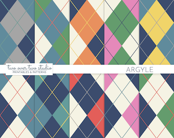 Argyle Digital Paper, Father's Day Background, Diamond Pattern, Seamless Argyle Preppy Backdrop in Navy, Red, Blue