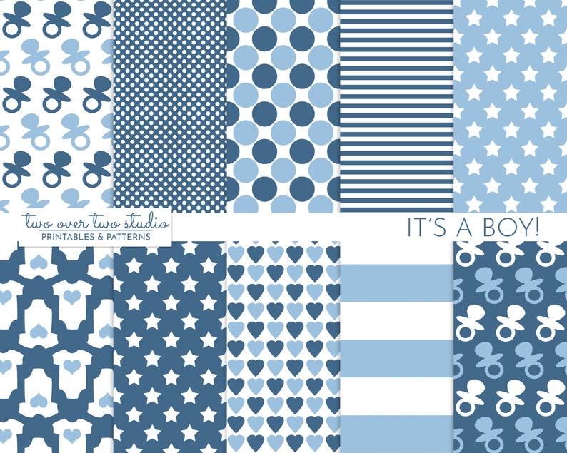 Baby Boy Digital Paper, Blue Baby Shower Background, Baby Boy Baptism, Baby Scrapbook Patterns image 1