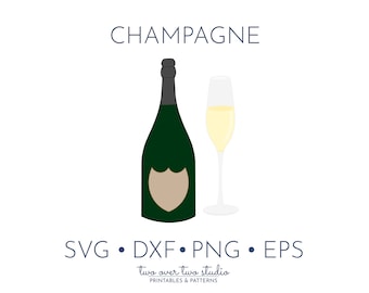 Champagne SVG, Champagne Flöjt SVG, Kommersiellt bruk, Champagneflaska Clipart, Champagneglas, Nyårsafton SVG, Champagne Toast