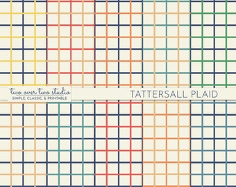 Tattersall digitalt papper, preppy rutigt mönster, bakgrund för kommersiellt bruk, sömlös rutig bakgrund i rött, marinblått och kamelfärgat