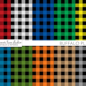 Buffalo Plaid Digital Paper, Commercial Use, Check, Lumberjack, in Red, Green, Blue, Yellow, Black and White