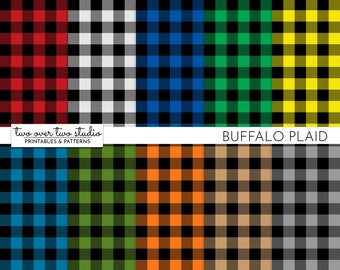 Buffalo Plaid Digital Paper, Commercial Use, Check, Lumberjack, in Red, Green, Blue, Yellow, Black and White
