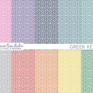 Greek Key Digital Paper, Greek Tile Pattern, Commercial Use Seamless Backdrop, Background in Pink, Green, Blue