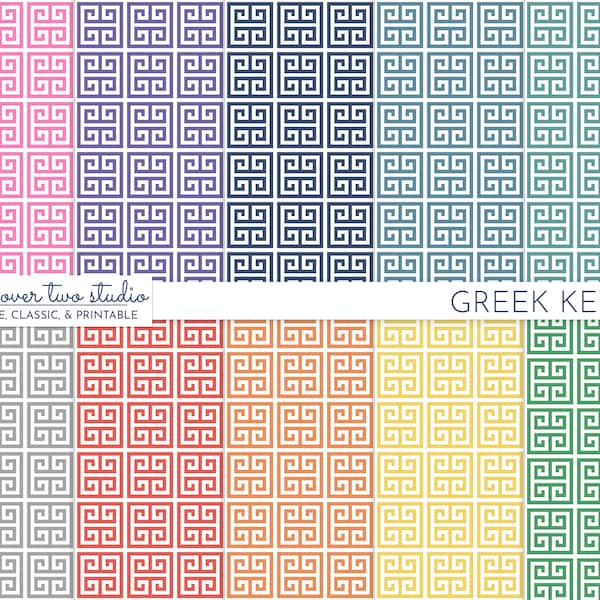 Greek Key Digital Paper, Greek Tile Pattern, Commercial Use Seamless Backdrop, Background in Pink, Green, Blue