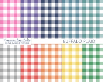 Buffalo Plaid Digital Paper, Preppy Check Pattern, Commercial Use Backdrop, Seamless Plaid Background in Red, Pink, Navy, and Green