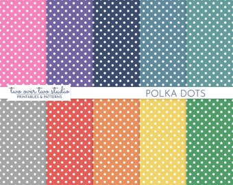 Polka Dot Digital Paper, Preppy Dot Pattern, Commercial Use, Polka Dot Background, Seamless Backdrop in Pink, Blue, Green, Purple and Red