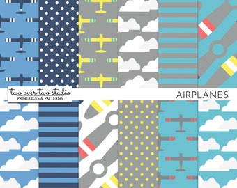 Airplane Digital Paper, Airplane Birthday Airplane Party or Baby Shower, Travel Digital Paper, Vintage Airplane, Plane Background, Backdrop