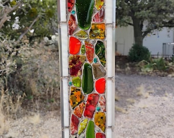 Stained Glass Window Hanging - Modern Abstract Contemporary - Sparkly Handmade Colorful Fused Glass Gems - Gift