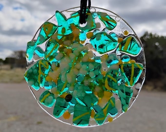 Stained Glass Suncatcher - Modern Abstract Contemporary - Sparkly Handmade Colorful Fused Glass Gems - Gift