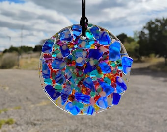 Stained Glass Suncatcher - Modern Abstract Contemporary - Sparkly Handmade Colorful Fused Glass Gems - Gift