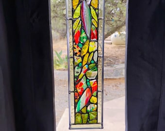 Stained Glass Window Hanging - Modern Abstract Contemporary - Sparkly Handmade Colorful Fused Glass Gems - Gift