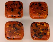 Decorative Colored Art Fused Glass Cabinet Door Knobs - Furniture Drawer Pulls - Kitchen Hardware - Burnt Orange, Black Mix - KB170511F