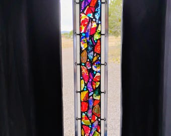 Stained Glass Window Hanging - Modern Abstract Contemporary - Sparkly Handmade Colorful Fused Glass Gems - Gift